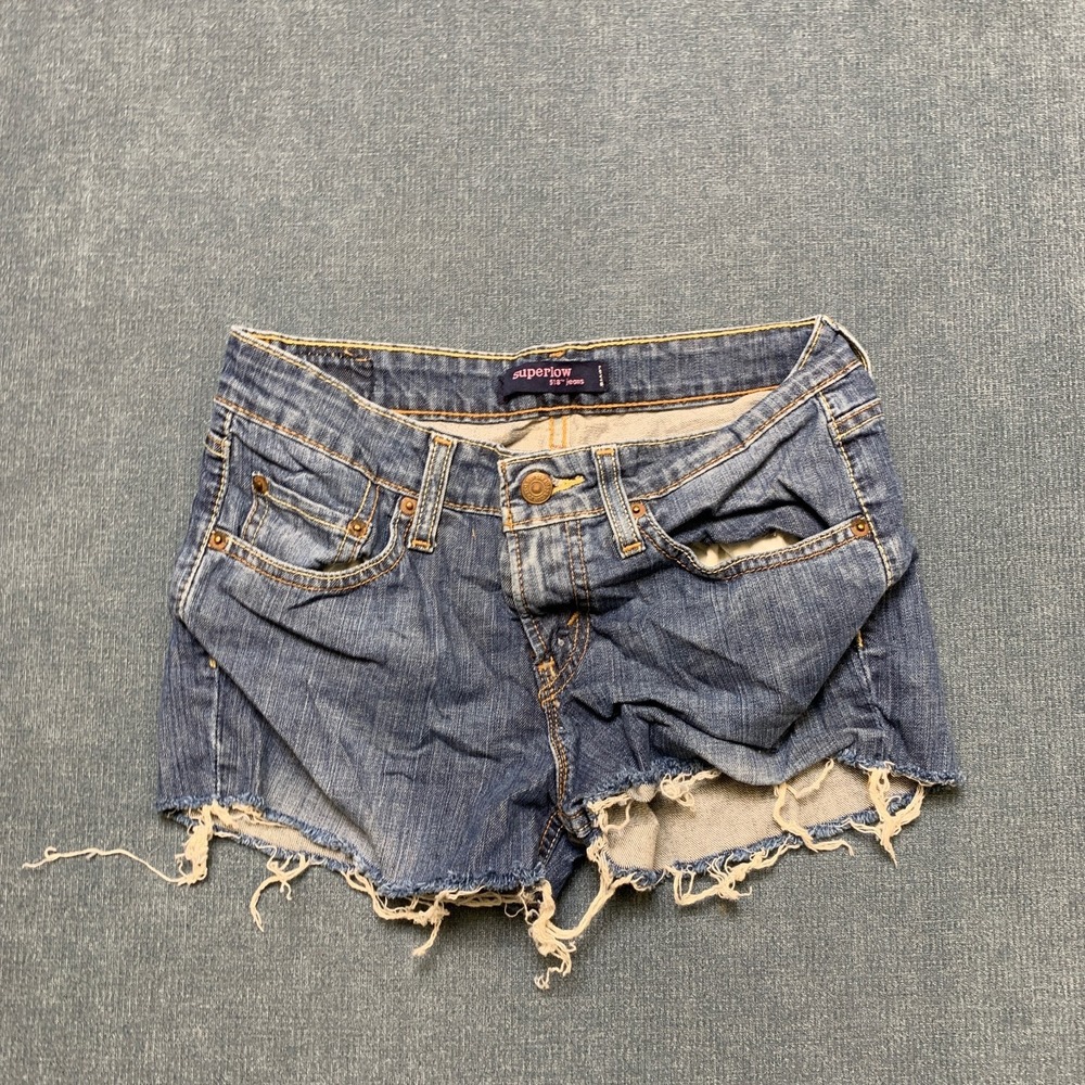 Levi's 518 Cut Off Shorts Womens 3 Blue Denim Cotton Super Low Rise Frayed Hem